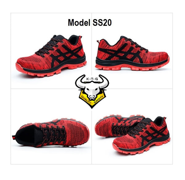 KaiTheGent (KTG) Model SS20 - Stylish red steel toe sports safety shoes from all angles