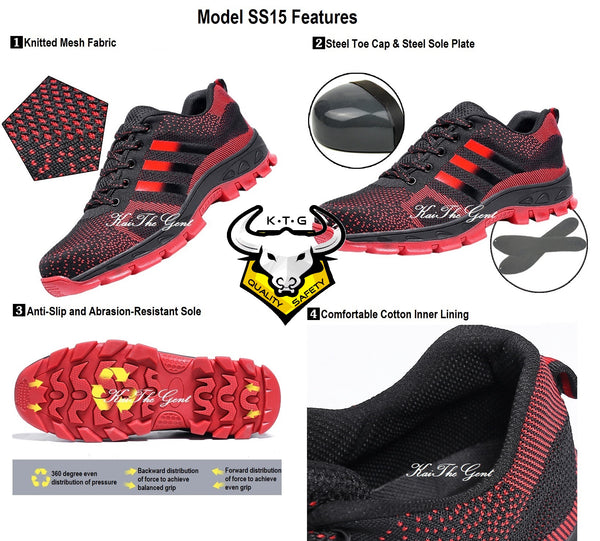 Detailed images of KTG (KaiTheGent) steel toe safety work boots model SS15 - option 3 red from all angles. K.T.G