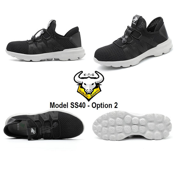 All Angle Details Display of KTG Safety Steel Toe Sports Safety Shoes Model SS40 - Breathable Mesh Black - Kelvar anti smash