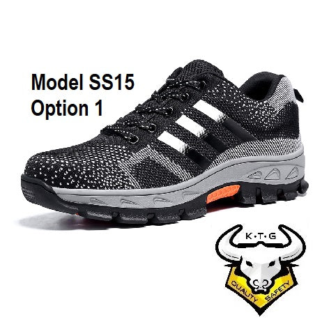 Detailed image for KTG (KaiTheGent) steel toe sports safety work shoes model SS15 - option 1. Black reflective stripes. Single Side. K.T.G
