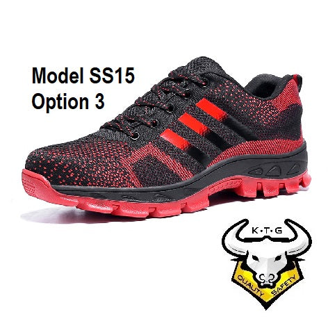 Detailed image for KTG (KaiTheGent) steel toe sports safety work shoes model SS15 - option 3. Red reflective stripes. Single Side. K.T.G