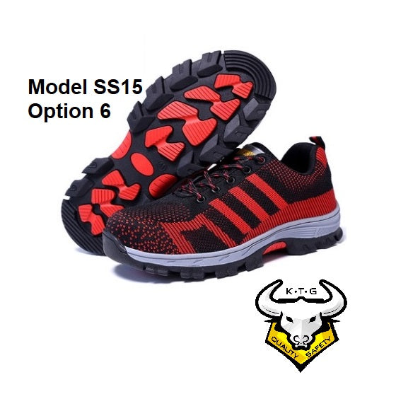 Detailed image for KTG (KaiTheGent) steel toe sports safety work shoes model SS15 - option 6. Red non reflective stripes. K.T.G