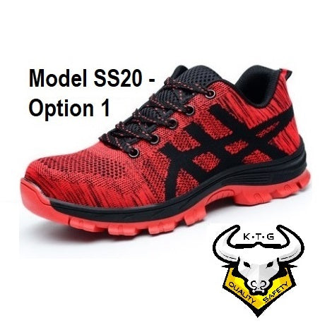 KTG (KaiTheGent) steel toe sports safety work shoes model SS20 - Option 1 Red. Flame intricate stripe design.