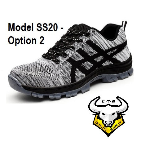 KTG (KaiTheGent) steel toe sports safety work shoes SS20 - Stylish Grey. Mist intricate stripe design
