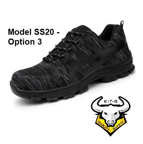 K.T.G (KaiTheGent) steel toe sports safety work shoes SS20 - Space Black. Mysterious Black intricate stripe design.