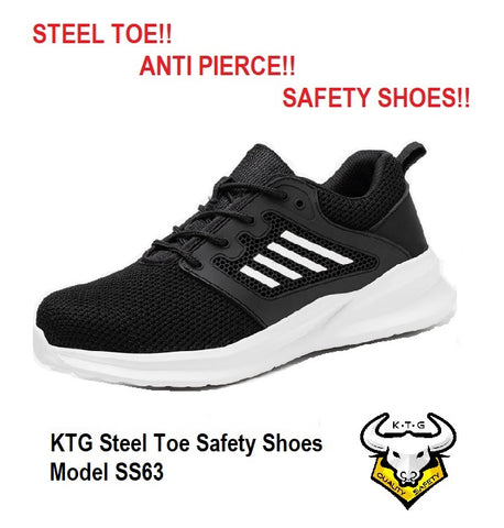 KTG Safety Steel Toe Sports Safety Shoes Model SS62 - Knitted Mesh Black - Rubber anti slip Sole - Kevlar anti smash