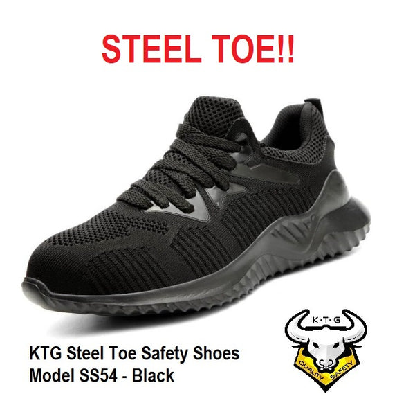 KTG Safety Steel Toe Sports Safety Shoes Model SS54 - Knitted Mesh Black - Rubber anti slip Sole - Kevlar anti smash