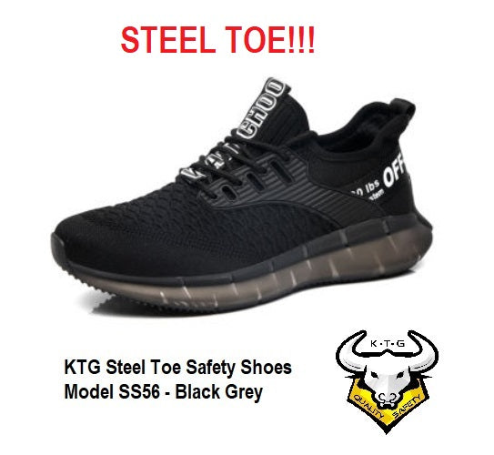 KTG Safety Steel Toe Sports Safety Shoes Model SS56 - Knitted Mesh Black - Rubber anti slip Sole - Kevlar anti smash - Singapore East