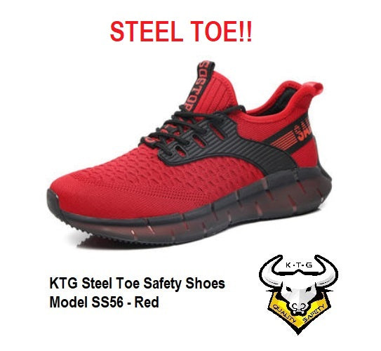 KTG Safety Steel Toe Sports Safety Shoes Model SS56 - Knitted Mesh Red - Rubber anti slip Sole - Kevlar anti smash - Singapore East
