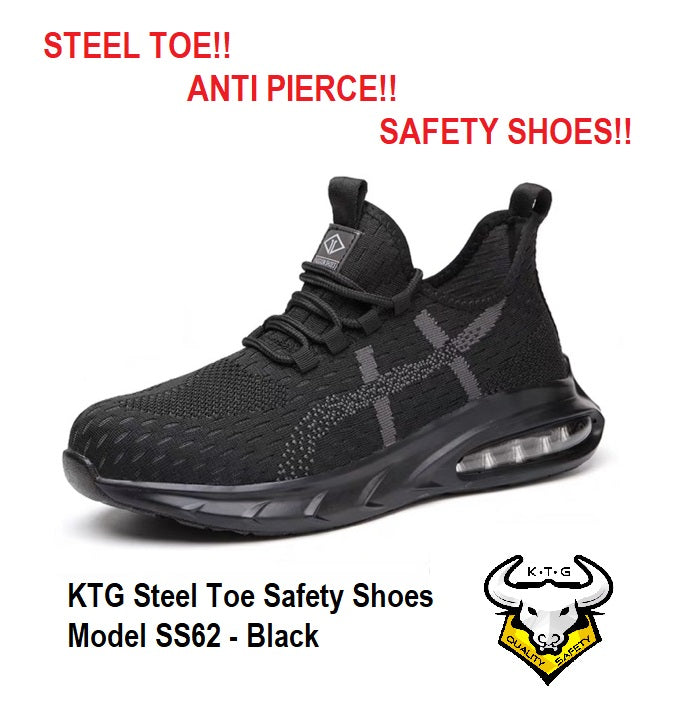 Steel Toe Sports Safety Shoes Boots KTG Anti Pierce Black Singapore US UK 7 8 9 10 11 12 Comfortable Light weight