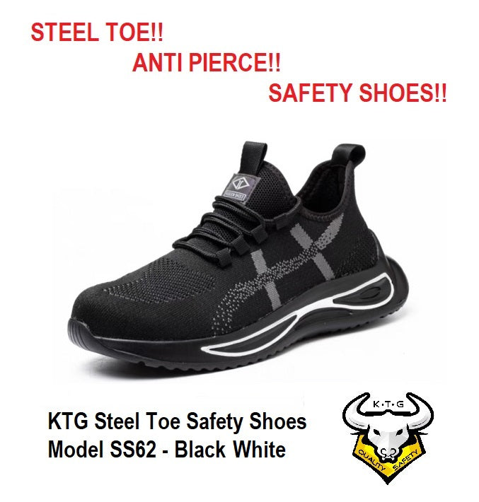 Steel Toe Sports Safety Shoes Boots KTG Anti Pierce Black White Singapore US UK 7 8 9 10 11 12 Comfortable Light weight