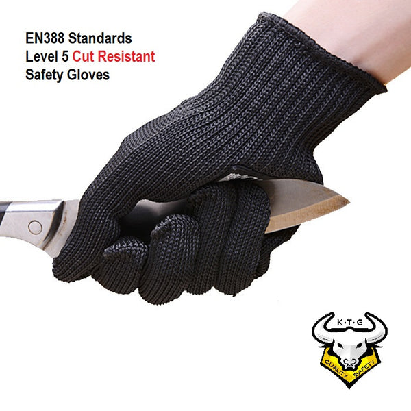 KTG Safety Gloves Cut Resistant Anti Cut EN388 Grade 5 Certified Black SG01. Steel Woven Technology. For distribution in Singapore and Malaysia.