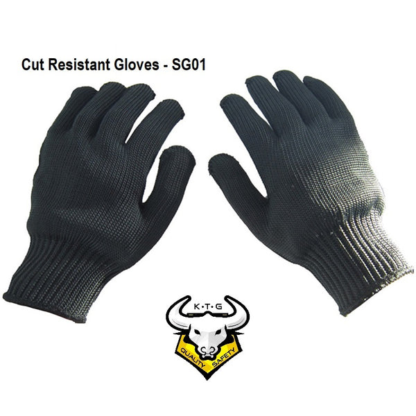 KTG Safety Gloves Cut Resistant Anti Cut EN388 Grade 5 Certified Black SG01. Steel Woven Technology. Black. For distribution in Singapore and Malaysia. Reduce risks of cut and slash injuries