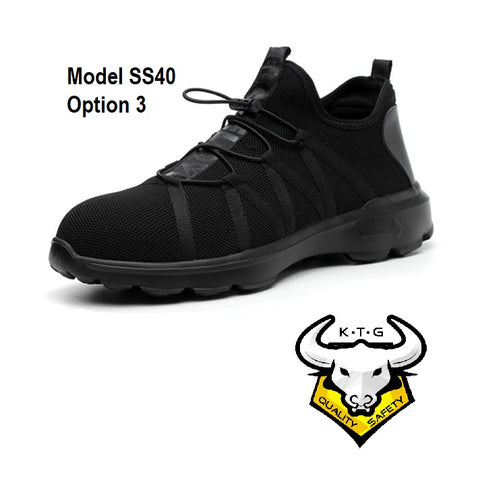 KTG Safety Steel Toe Sports Safety Shoes Model SS40 - Knitted Mesh Black - Black Sole- Kelvar anti smash