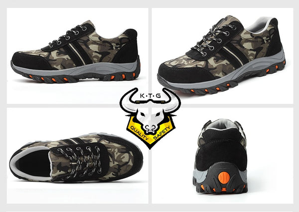KTG steel toe safety work shoes / boots SS01 - Camo Green from different angles.