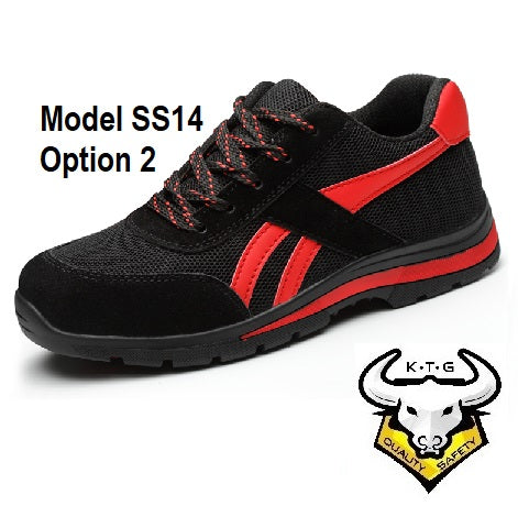 KTG (KaiTheGent) steel toe sports safety work shoes model SS14 - option 2 Knitted Mesh Black Red.