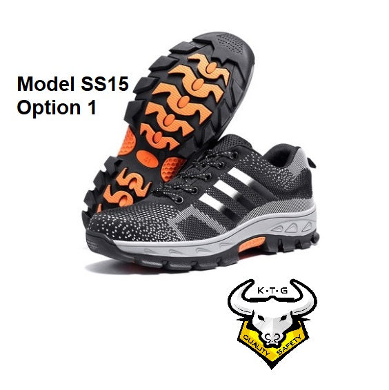 Detailed image for steel toe sports safety work shoes model SS15 - option 1. Black reflective stripes.