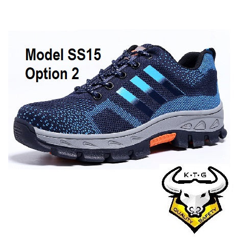 Detailed image for KTG (KaiTheGent) steel toe sports safety work shoes model SS15 - option 2. Blue reflective stripes. Single side. K.T.G
