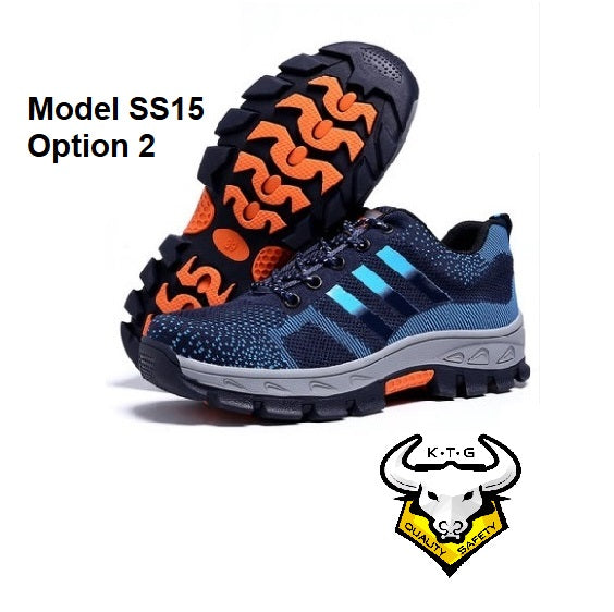 Detailed image for steel toe sports safety work shoes model SS15 - option 2. Blue reflective stripes.