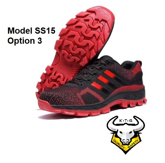Detailed image for steel toe sports safety work shoes model SS15 - option 3. Red reflective stripes.