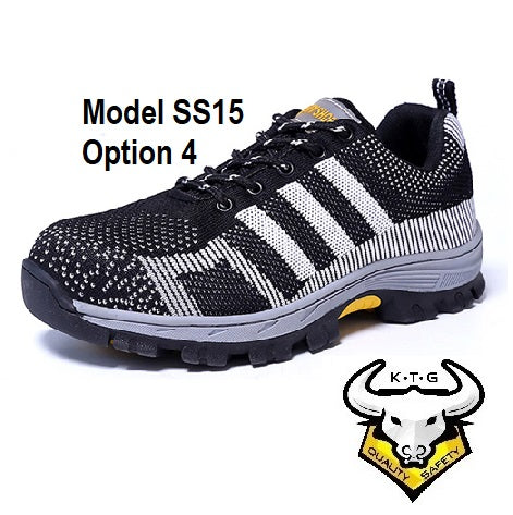 Detailed image for KTG (KaiTheGent) steel toe sports safety work shoes model SS15 - option 4. Black non-reflective stripes. Single Side. K.T.G
