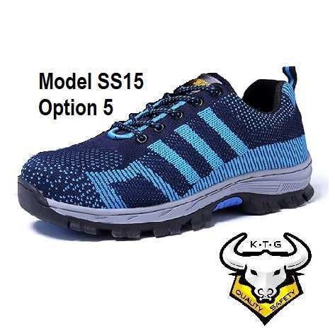 Detailed image for KTG (KaiTheGent) steel toe sports safety work shoes model SS15 - option 5. Blue non-reflective stripes. Single Side. K.T.G