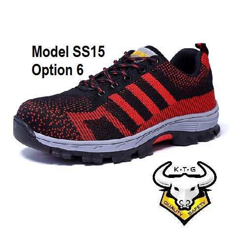Detailed image for KTG (KaiTheGent) steel toe sports safety work shoes model SS15 - option 6. Red non-reflective stripes. Single Side. K.T.G
