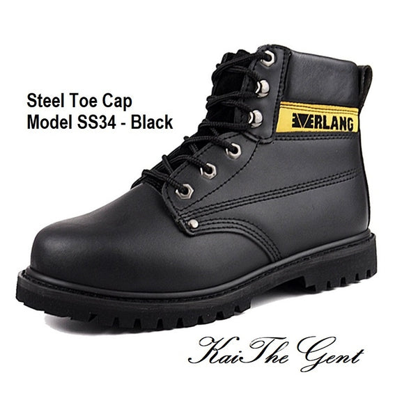 Detailed images of steel toe safety work boots SS34 - Black in Singapore