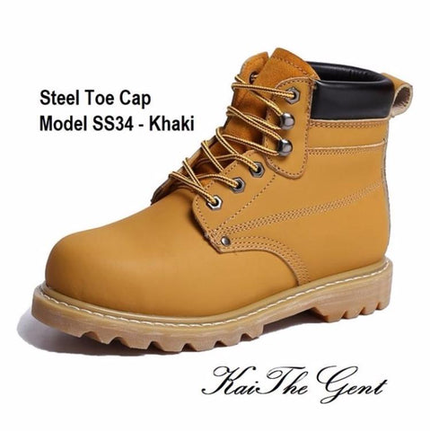 Detailed images of steel toe safety work boots SS34 - Khaki in Singapore