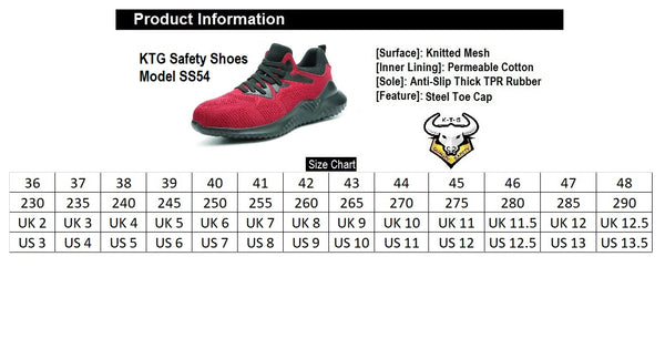 Steel Toe Sports Safety Shoes - Model SS54 - Red